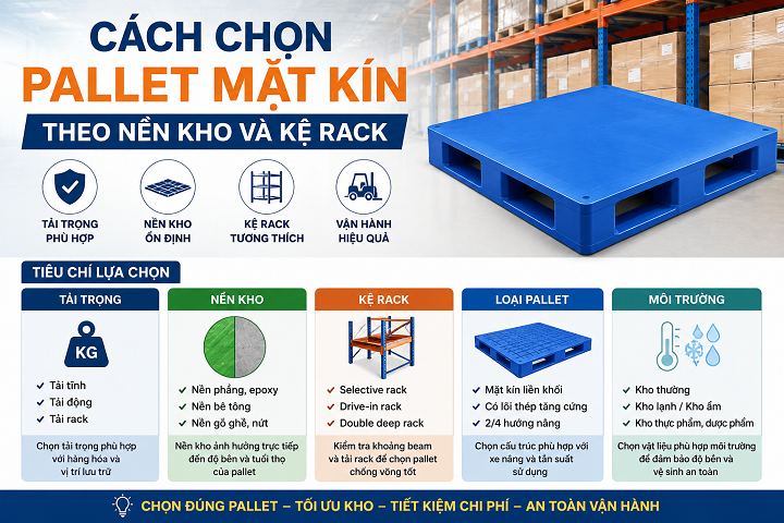 Cách chọn pallet mặt kín theo nền kho và kệ rack