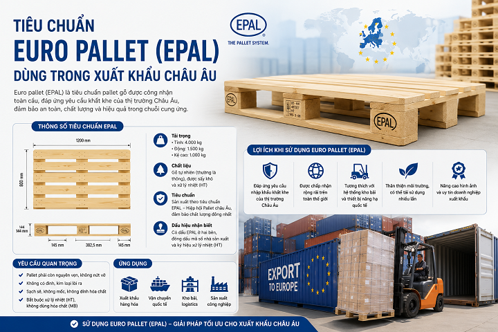 Tiêu chuẩn Euro pallet (EPAL) dùng trong xuất khẩu Châu Âu