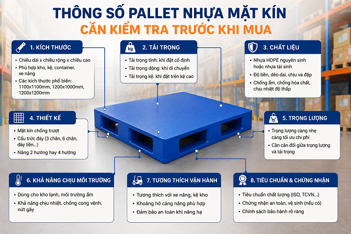Mua pallet nhựa mặt kín cần kiểm tra những thông số gì