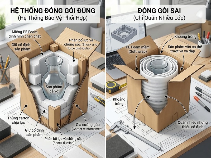 Nguyên nhân hàng vẫn hư hỏng sau khi bọc PE Foam