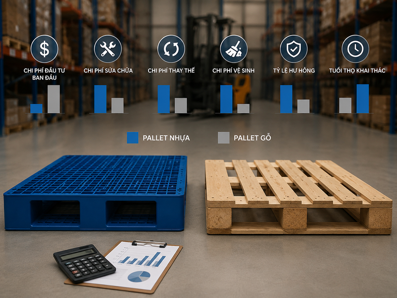 Phân tích tổng chi phí sở hữu pallet nhựa và pallet gỗ