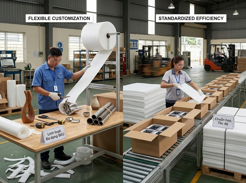 So sánh cuộn PE Foam và tấm PE Foam khi đóng gói