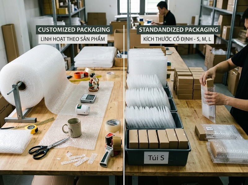 So sánh cuộn xốp hơi và túi xốp hơi khi đóng gói