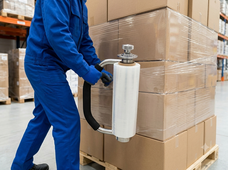 Các dụng cụ quấn màng PE bằng tay trong đóng gói hàng hóa