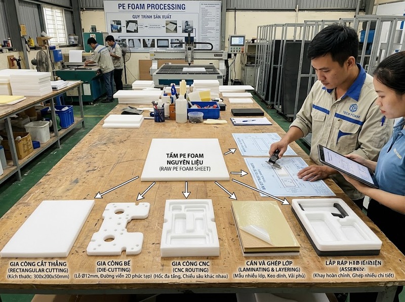 Các hình thức gia công mút xốp PE Foam theo yêu cầu