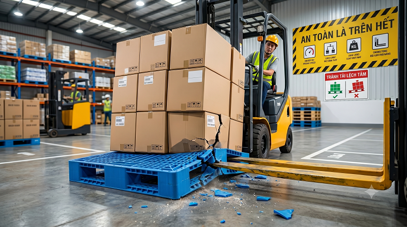 Các sai sót khi vận hành xe nâng làm hỏng pallet nhựa