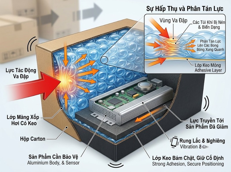 Cách dùng màng xốp hơi có keo để bảo vệ hàng