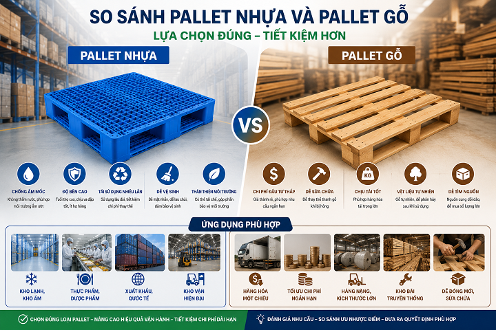 Nên dùng pallet nhựa hay pallet gỗ để tối ưu chi phí