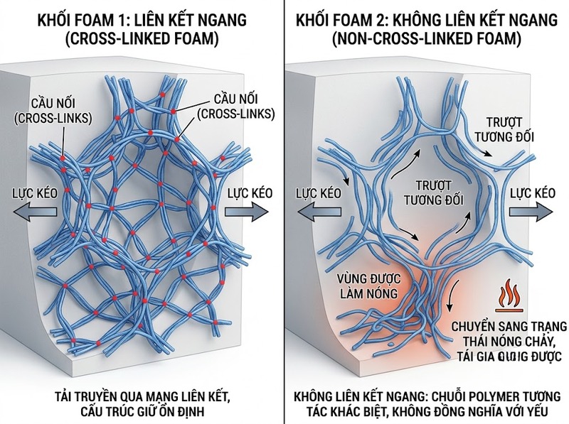So sánh PE Foam liên kết ngang và không liên kết ngang