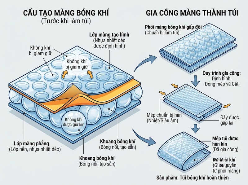 Quy trình sản xuất túi xốp hơi từ màng bóng khí