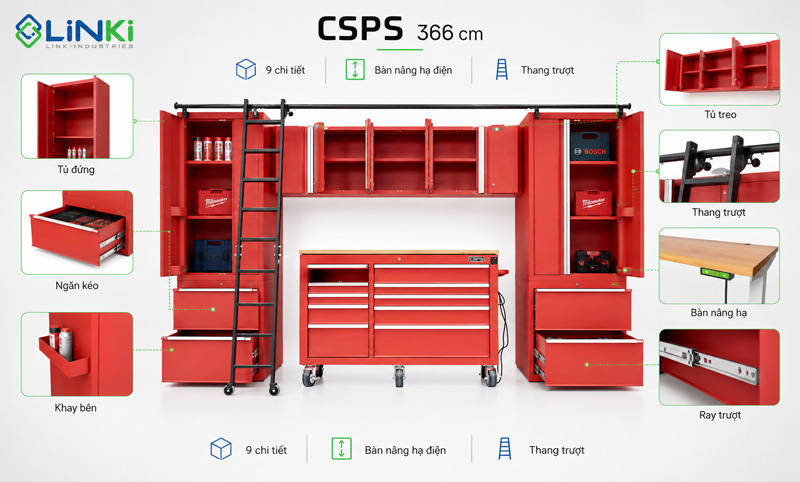Bộ tủ đựng đồ nghề CSPS chính hãng, BH 4 năm
