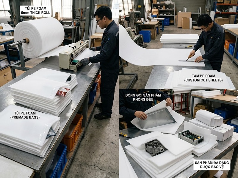 So sánh túi PE Foam và tấm PE Foam khi đóng gói
