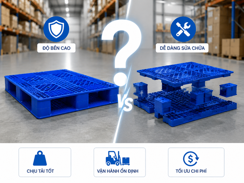 Pallet nhựa nguyên khối hay lắp ghép tốt hơn