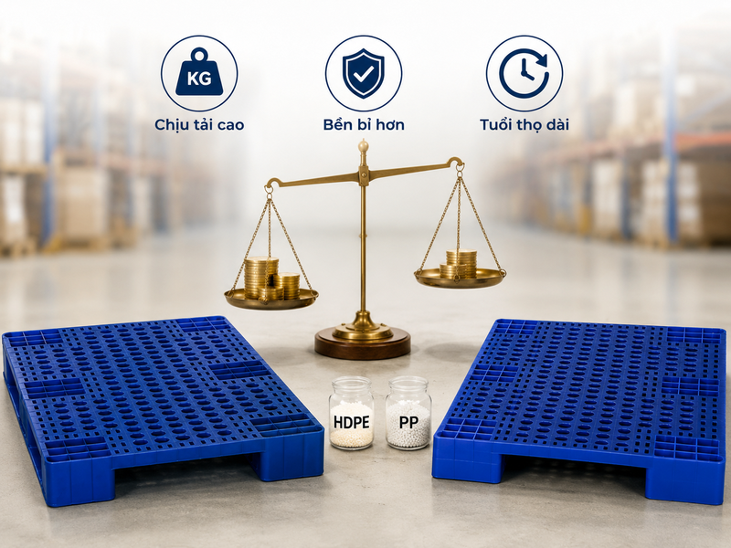 Vì sao pallet nhựa HDPE đắt hơn pallet PP
