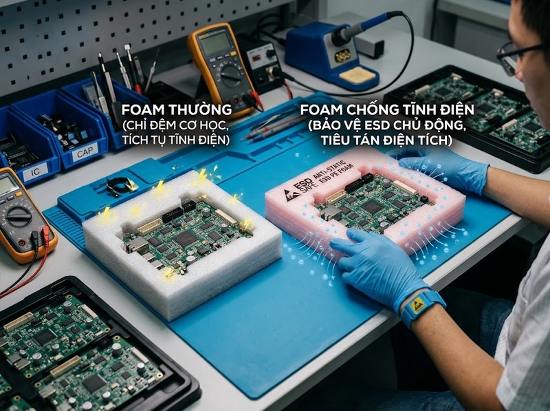 PE Foam chống tĩnh điện khác PE Foam thường thế nào?