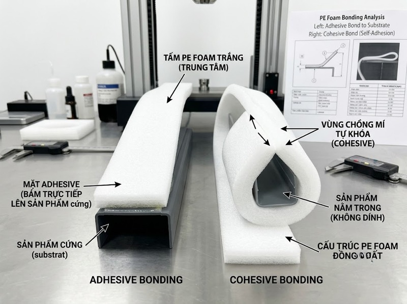 PE Foam adhesive và cohesive khác nhau thế nào?