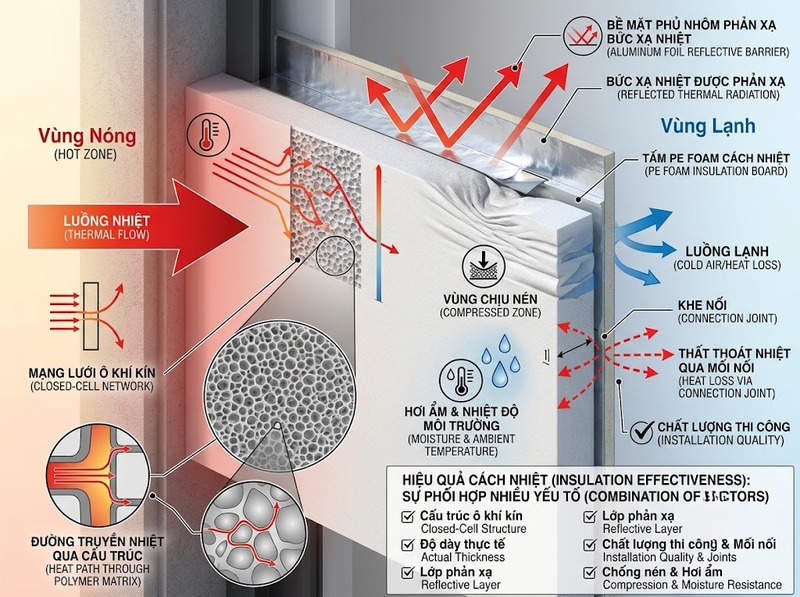 Khả năng cách nhiệt của PE Foam phụ thuộc yếu tố nào?